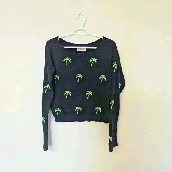 Hollister, Boat neck , Palm tree sweater, Navy and lime green, Size XS - Picture 8 of 12